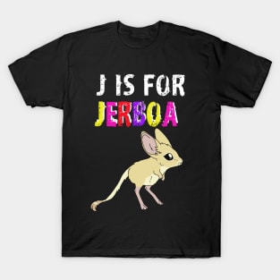 J is for Jerboa - white and Rainbow text cute fluffy animal T-Shirt